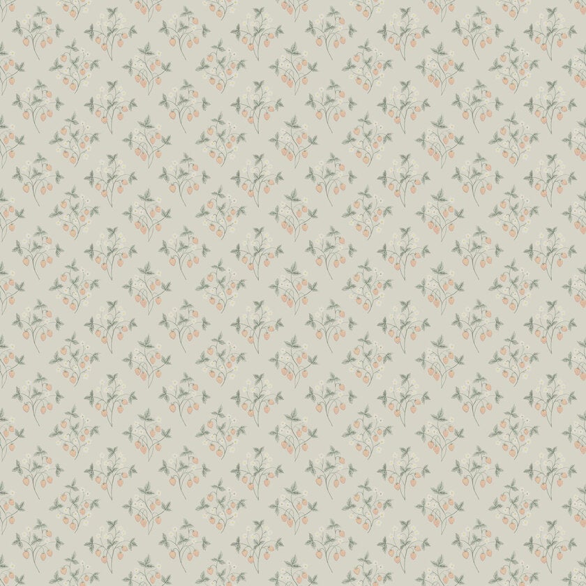 Jordgubb, ljusgrå tapet