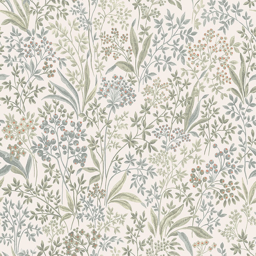 Nocturne slingrande bladverk, roströd/cremevit