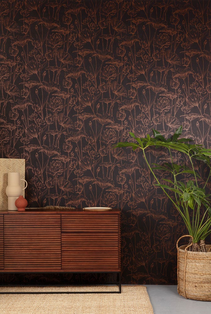 Lotus copper, tapet i svart och brun