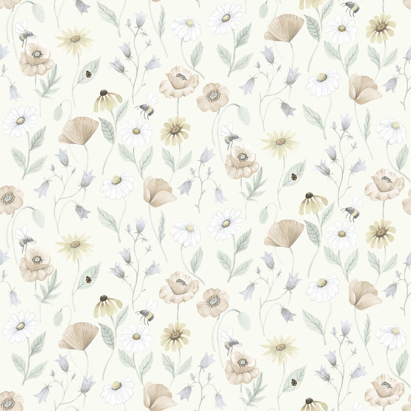 Blåklocka, cremevit tapet