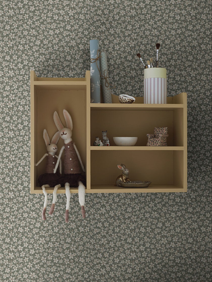 Skogsblomst, beige och grön tapet