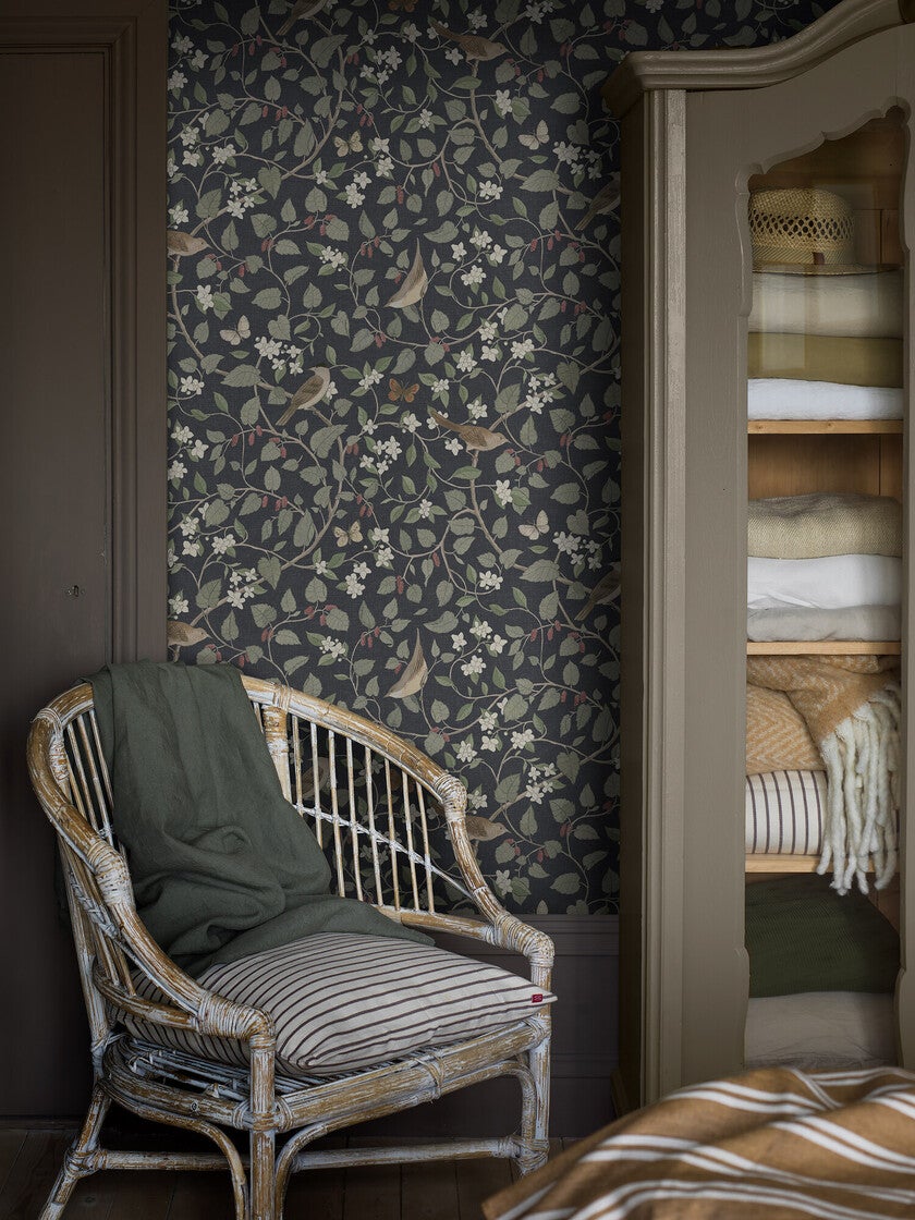 Sångfåglar, tapet i svart