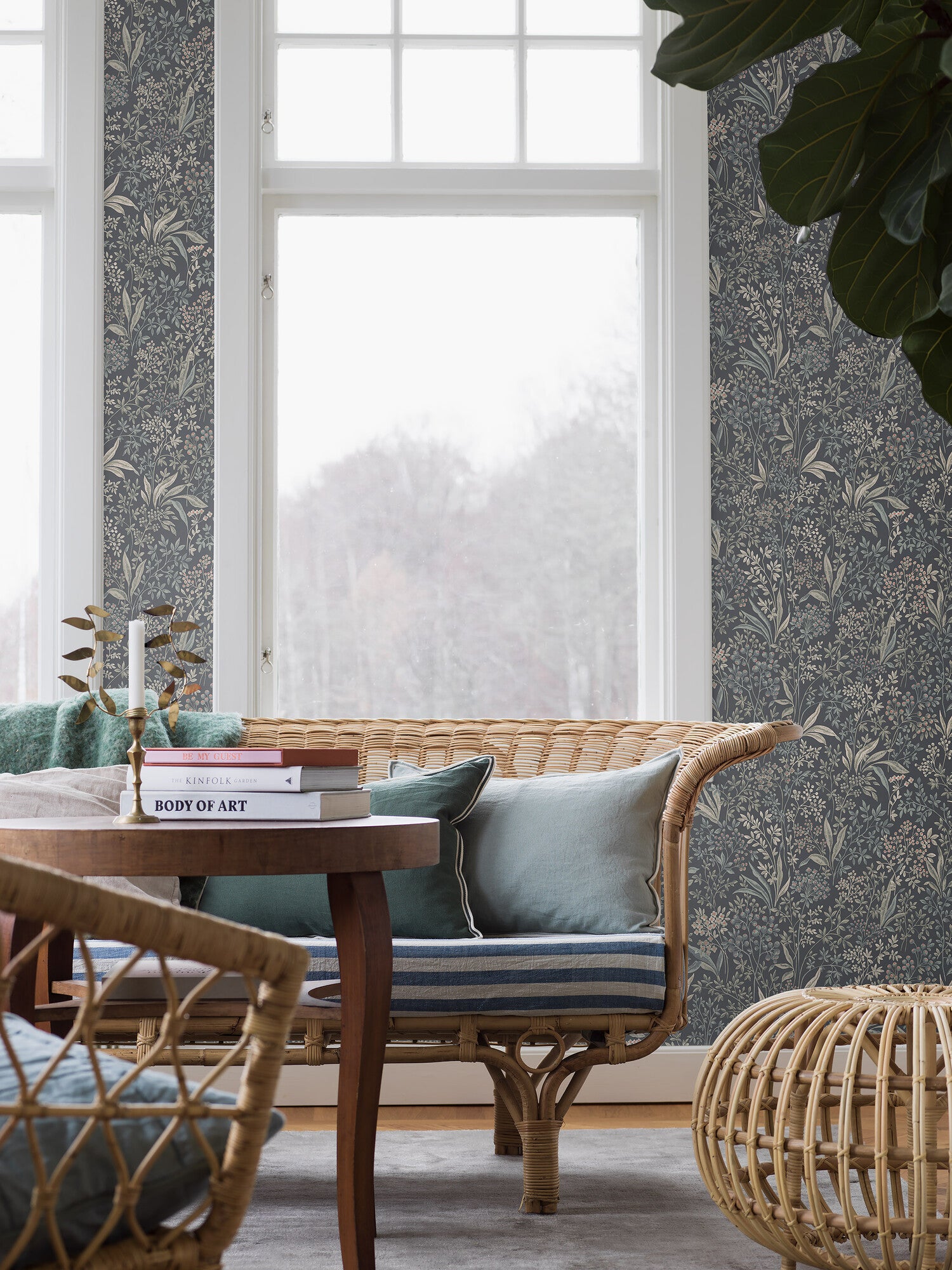 Nocturne slingrande bladverk, gråblå