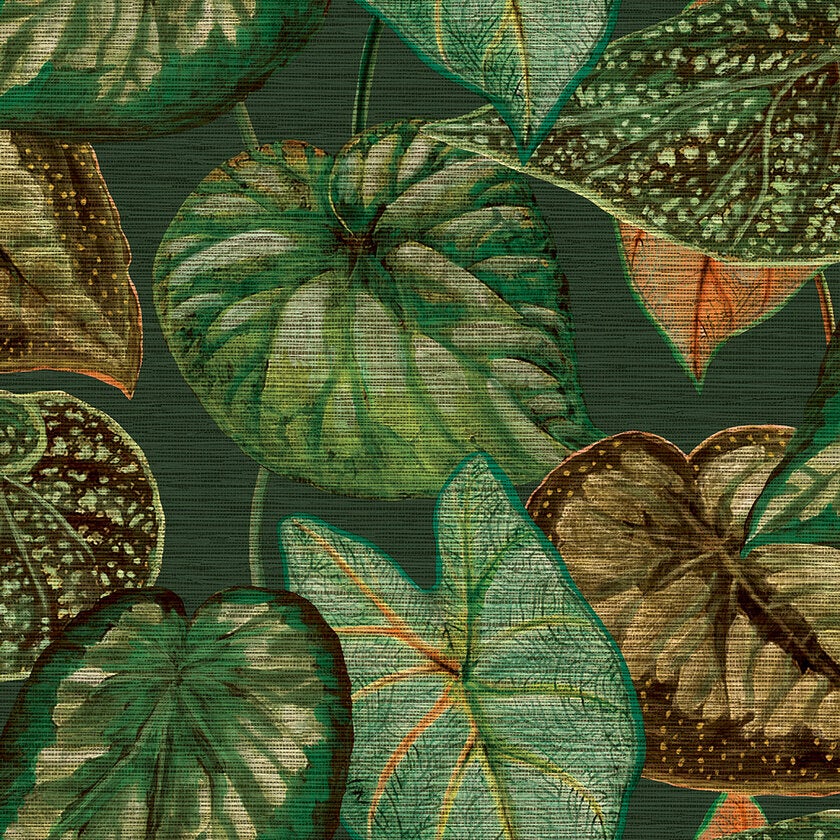 Tropical Leaves, mörkgrön tapet