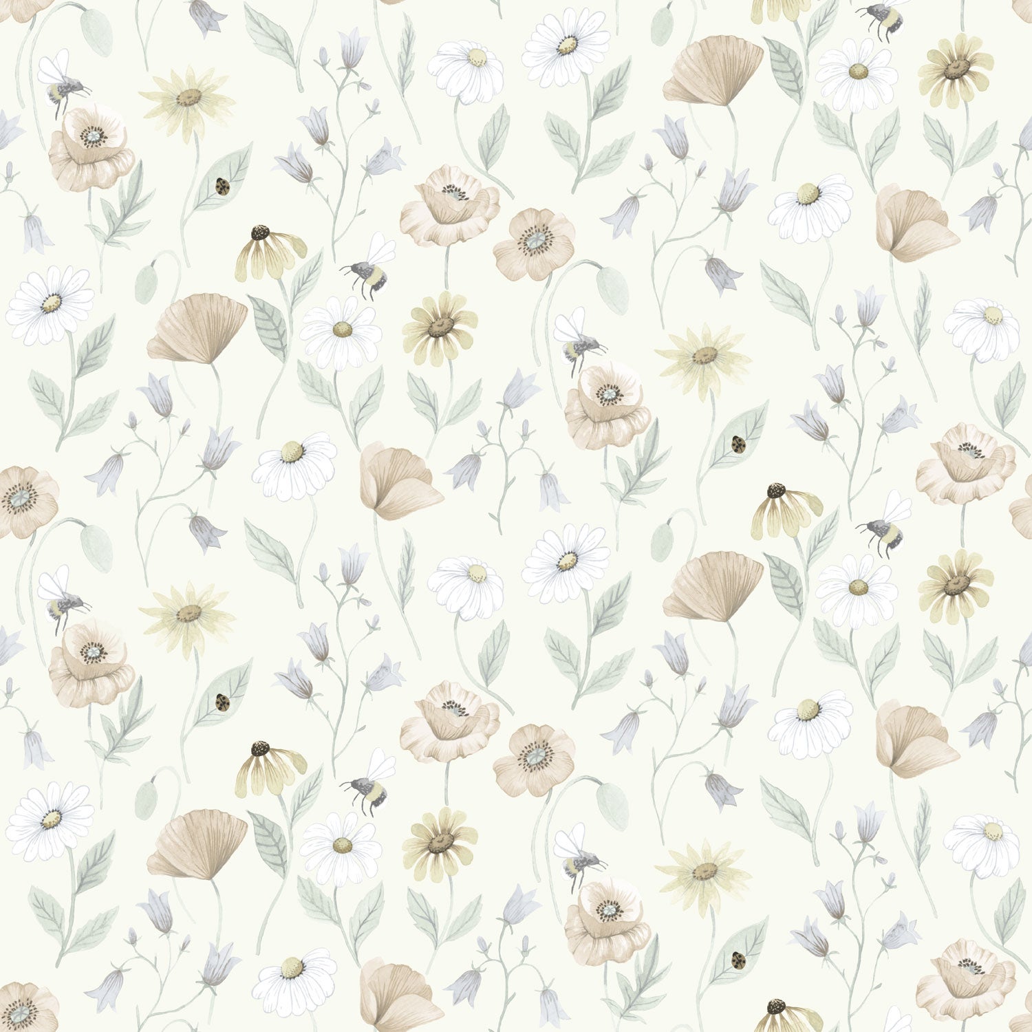 Blåklocka, cremevit tapet