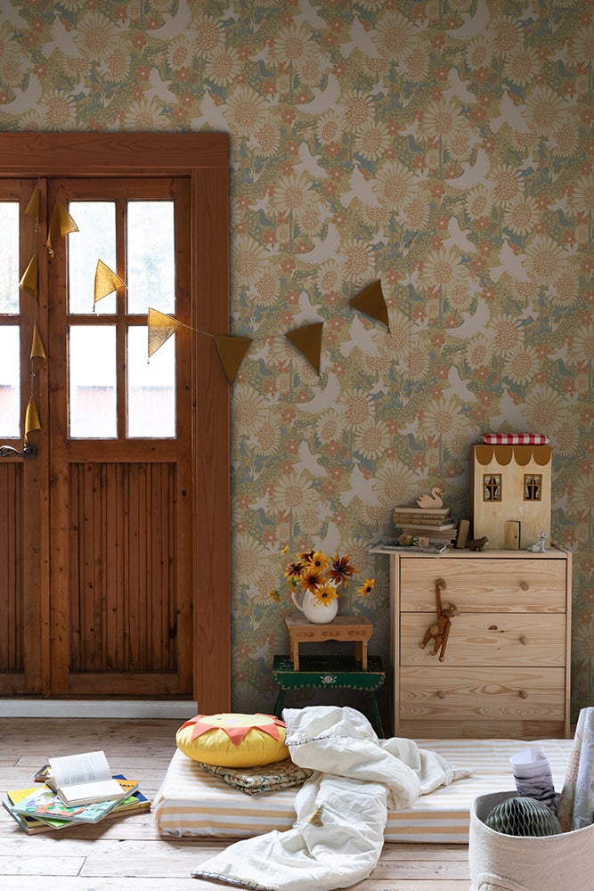 Drömma, havregul, grön och gammalrosa tapet