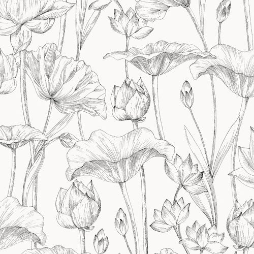 Lotus black, tapet i vit och svart