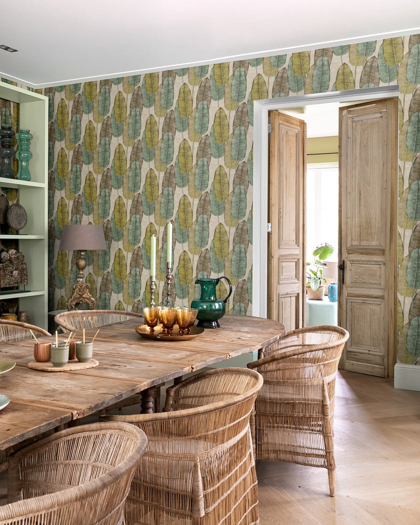 Rubber Tree, grönbeige tapet