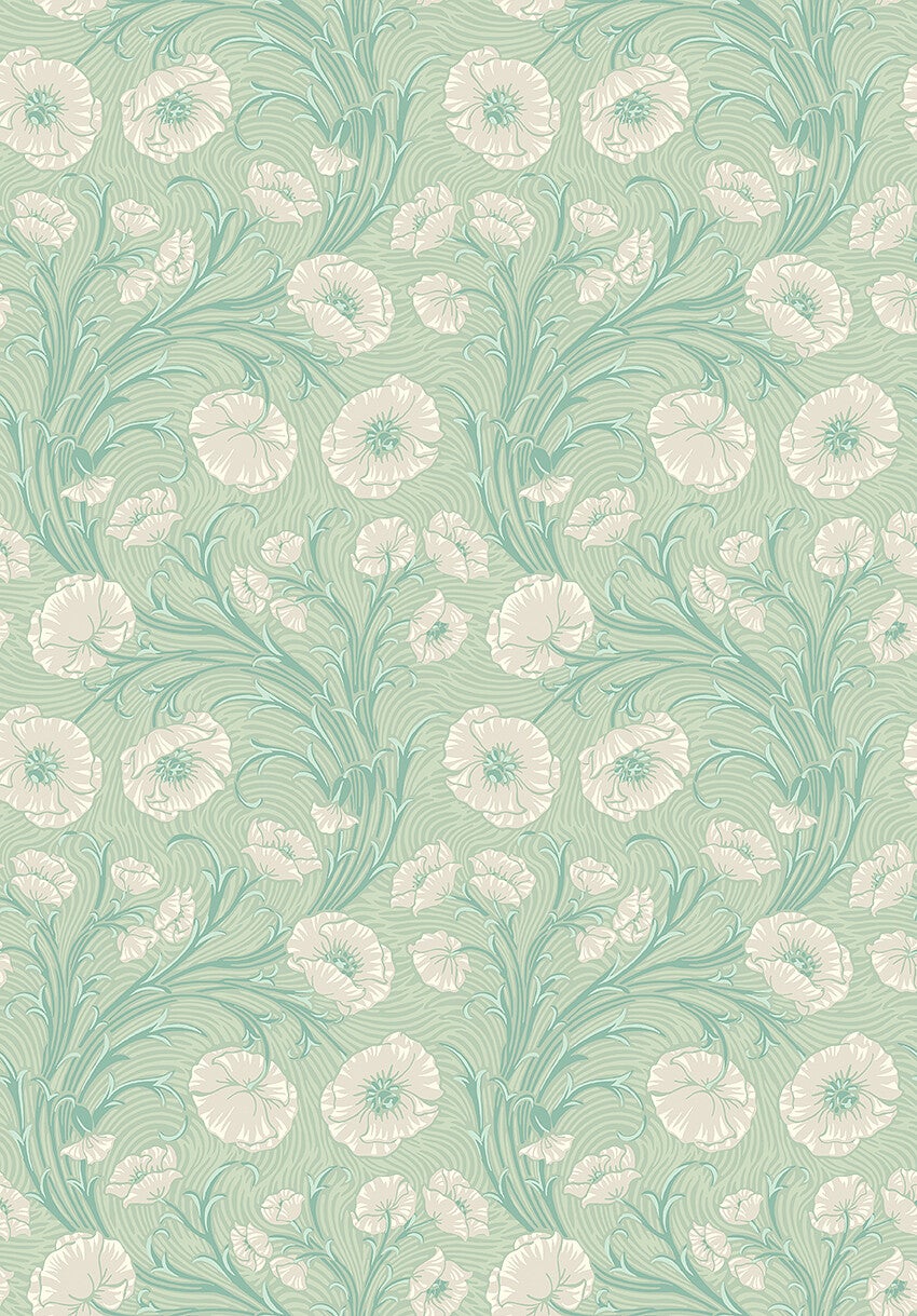 Poppy Flow, ljust grön med blommor