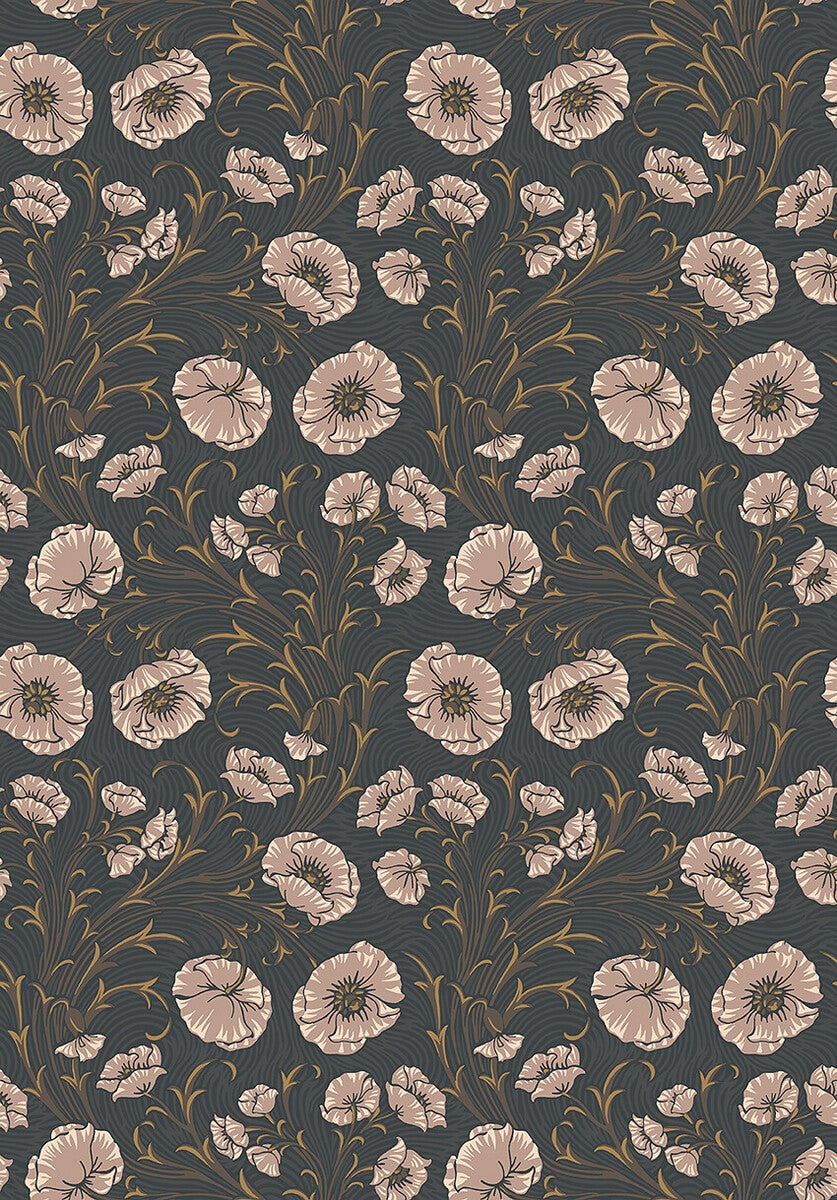 Poppy Flow, blommor på brun botten