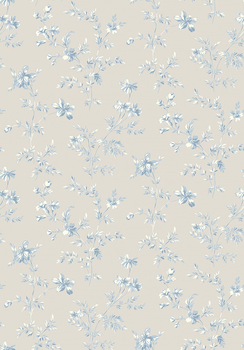 Ängsblomma, beige och blå tapet