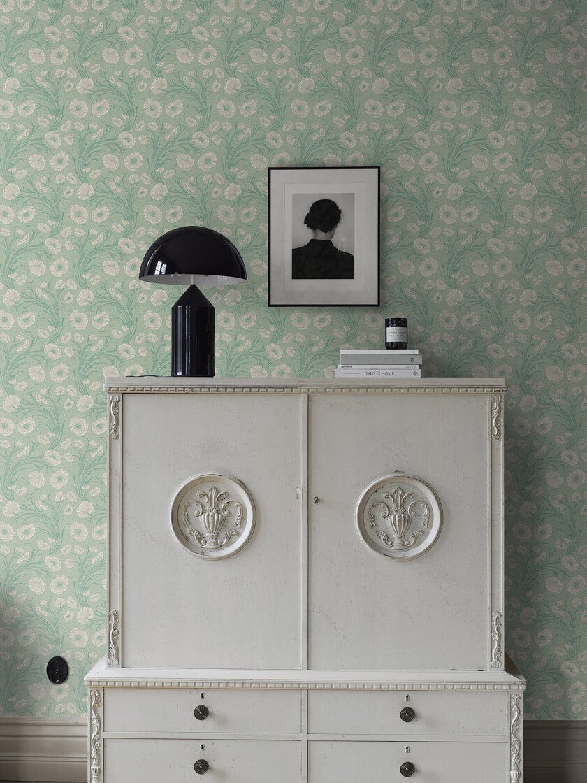 Poppy Flow, ljust grön med blommor