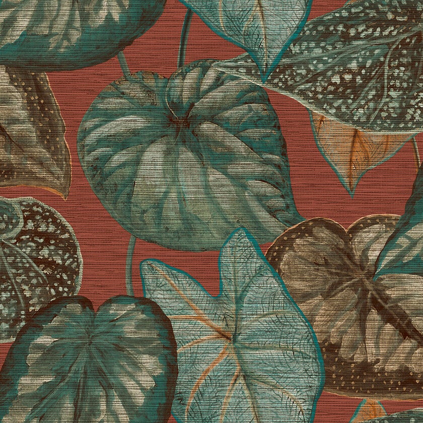 Tropical Leaves, röd tapet