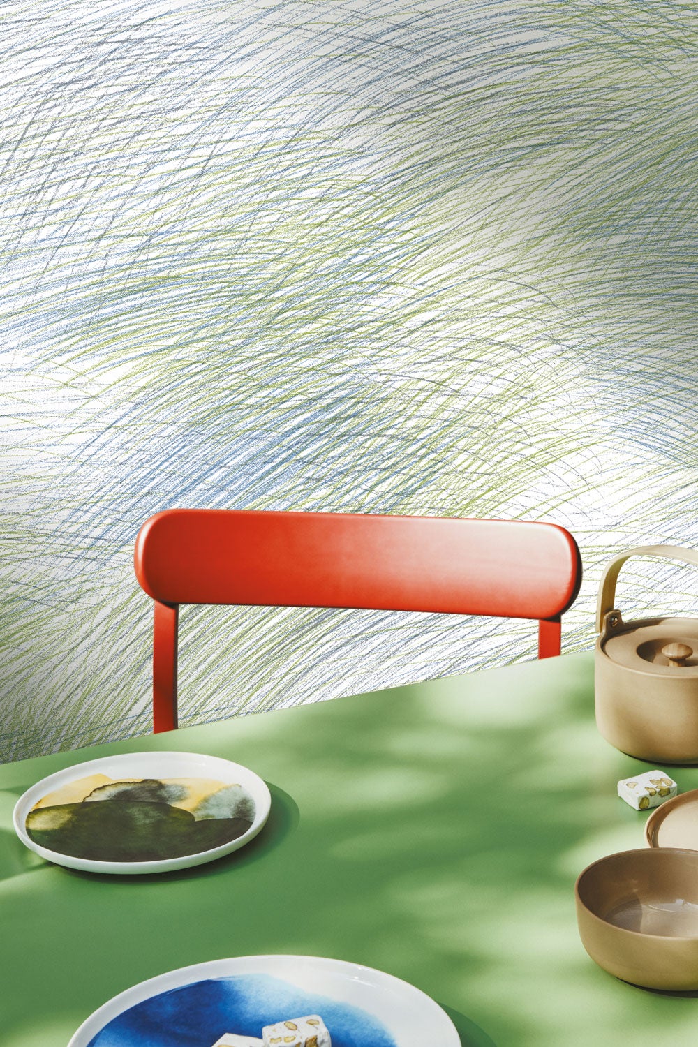 Marimekko Lepo, grön och blå tapet