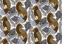 Marimekko Ketunmarja, beige, blå och röd tapet