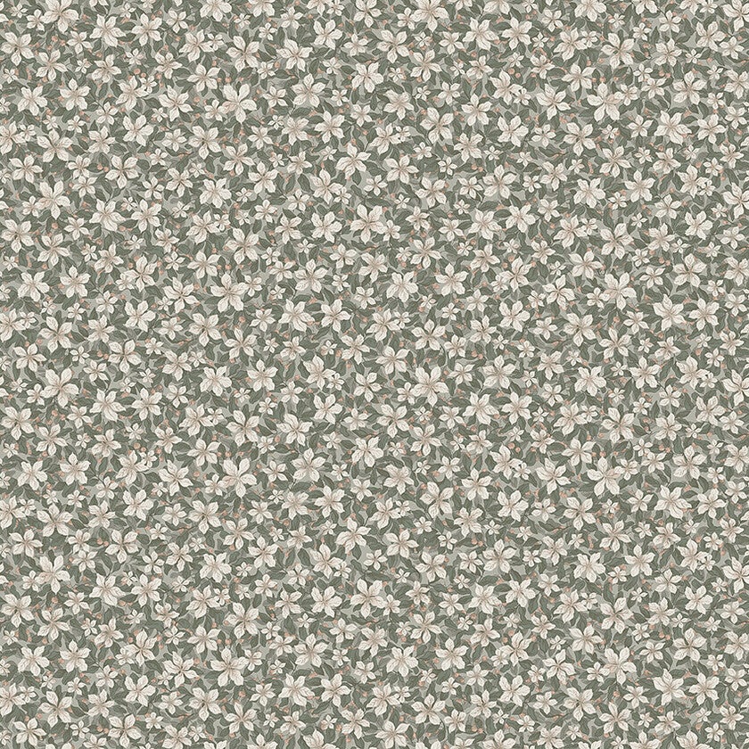 Skogsblomst, beige och grön tapet