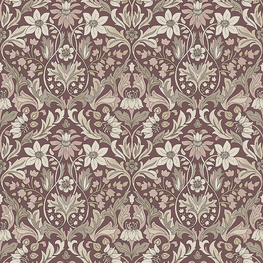 Blomsterfröjd, röd vit och grön tapet